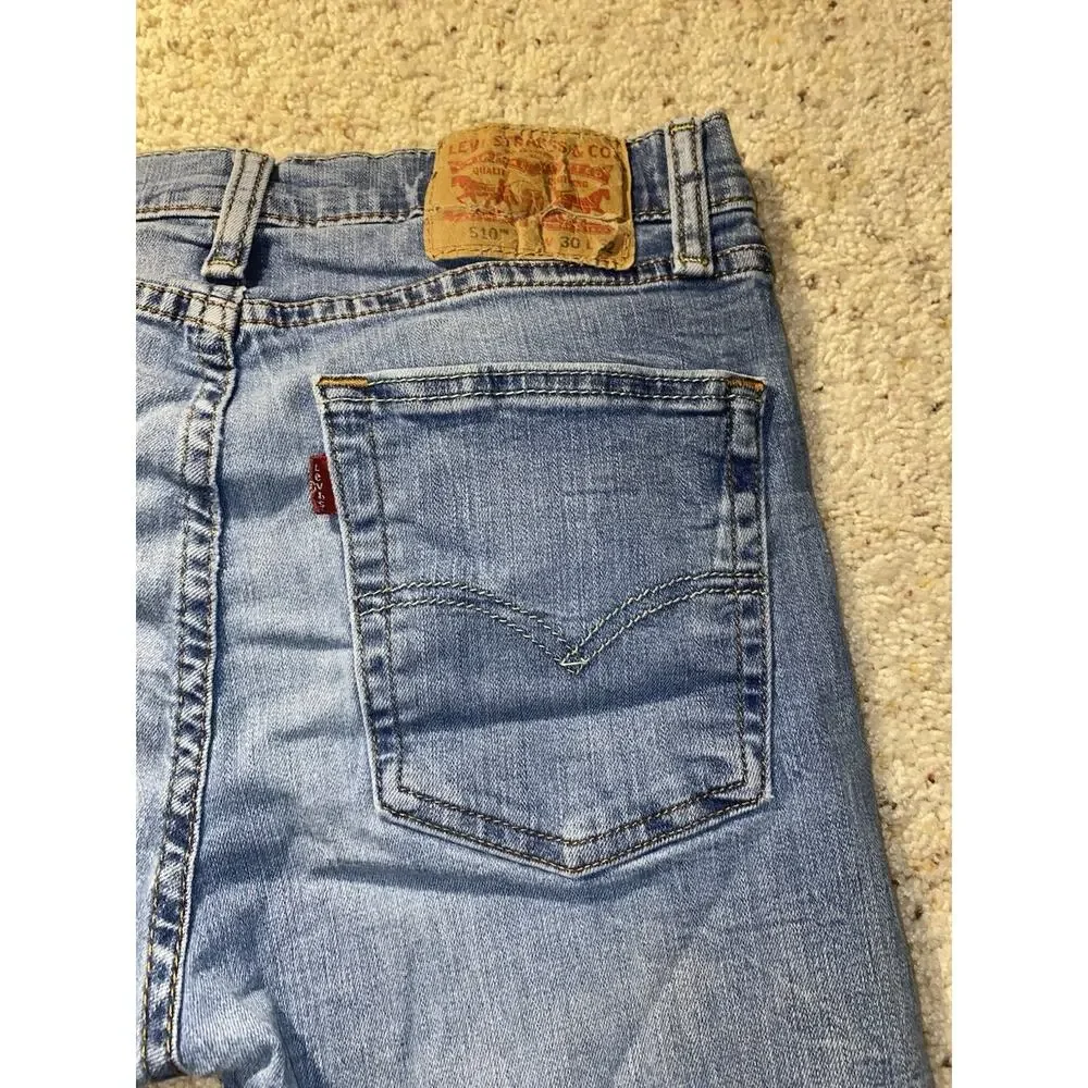 Levi's 510 Mens 30 x 32 Light Wash Blue Stretch Denim Skinny Jeans Slim Fit